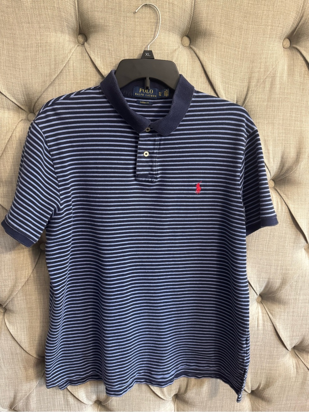 Polo by Ralph Lauren Navy & Light Blue Striped Polo with Red Pony